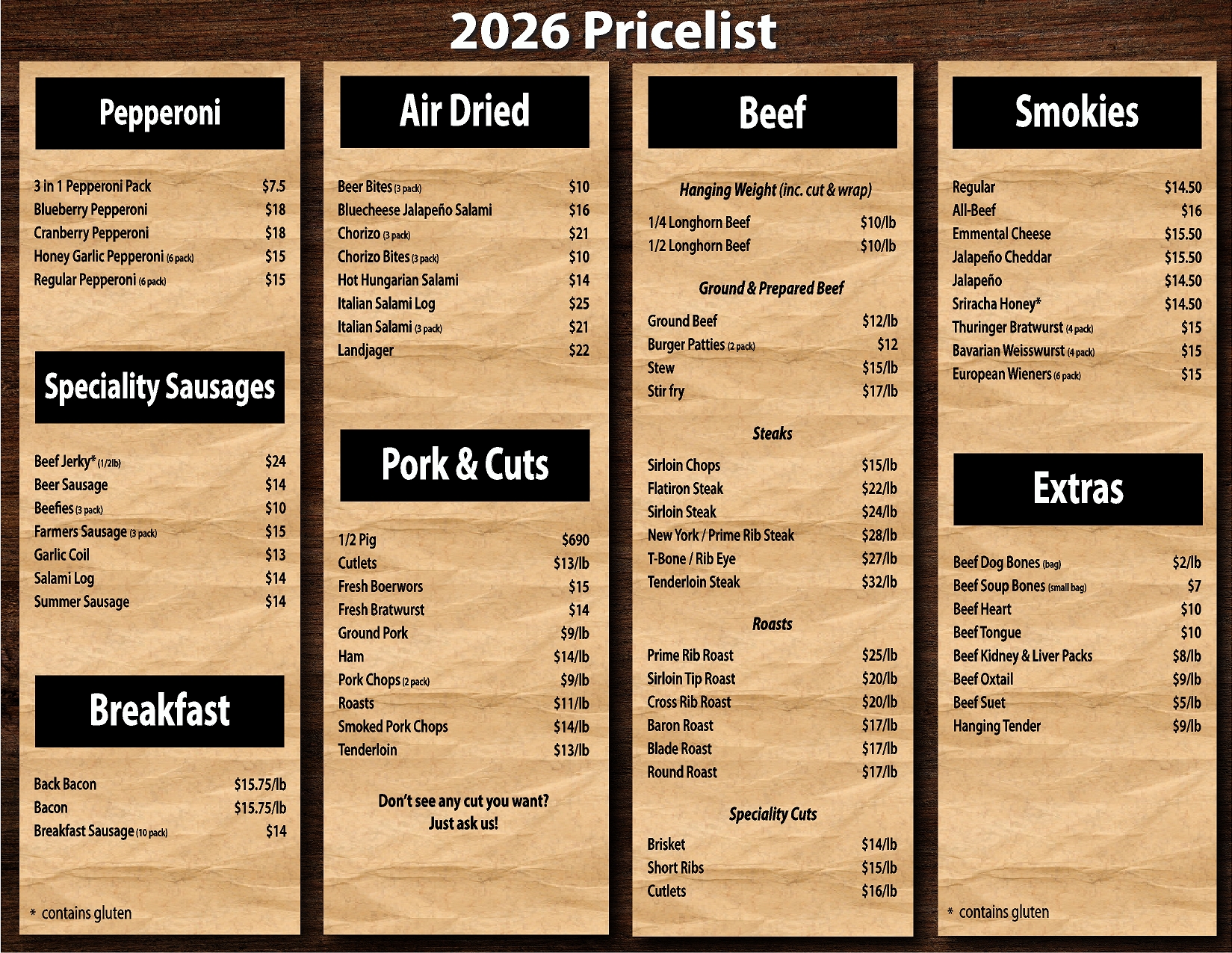 2026 Price List